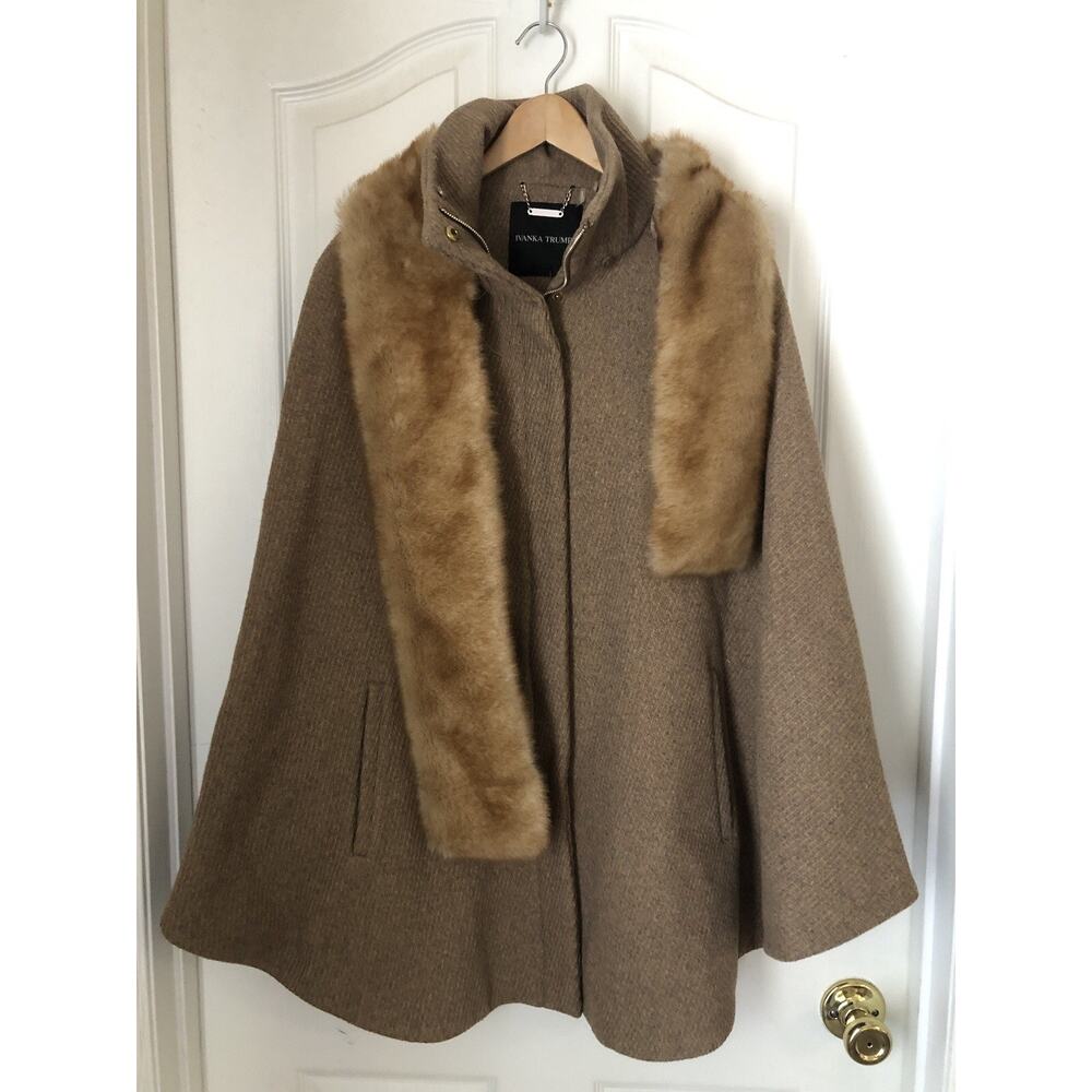 Ivanka Trump Cape Jacket W/a Plush Faux-fur Collar